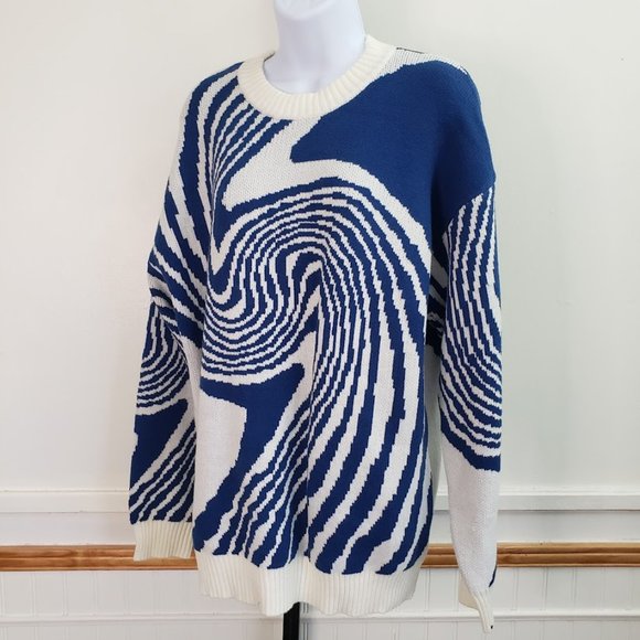Aelfric Eden | Sweaters | Aelfric Eden Womens Whirlpool Knit Sweater Blue  White Pullover Long Sleeve New | Poshmark